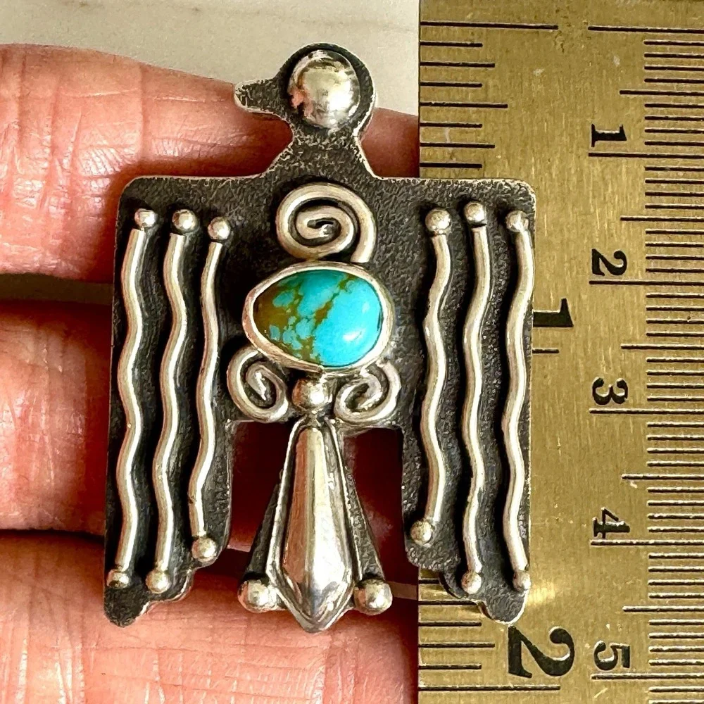 Navajo Thunderbird Ring Sonoran Turquoise Sz 7 Sterling Signed Mariano Adjustabl
